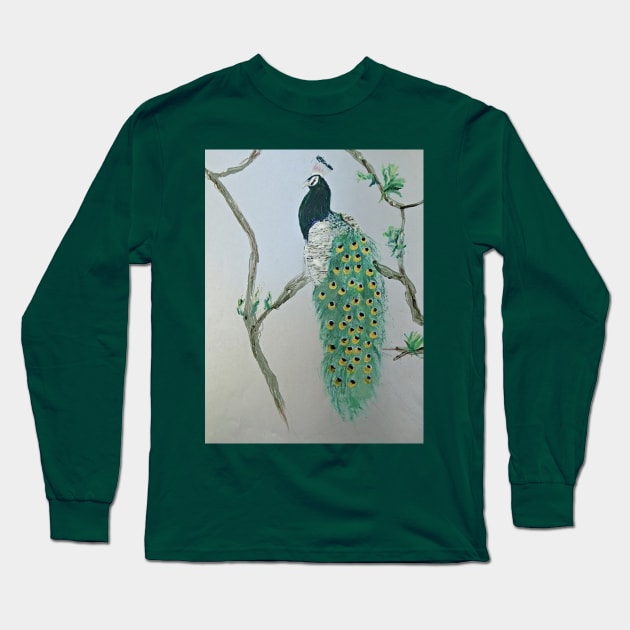 Peacock in the Morning Long Sleeve T-Shirt by Michela's Store